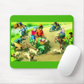 Katten met hoofdwieltjes op motorfietsen en fietse muismat (Met muis)