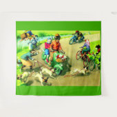 Katten met hoofdwieltjes op motorfietsen en fietse wandkleed (Voorkant (horizontaal))