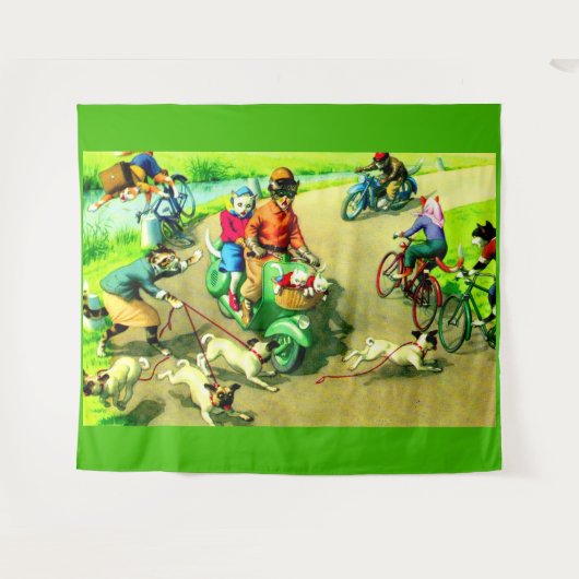 Katten met hoofdwieltjes op motorfietsen en fietse wandkleed (Voorkant (horizontaal))