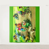 Katten met hoofdwieltjes op motorfietsen en fietse wandkleed (Voorkant)