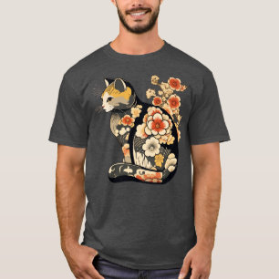 Katten met Japanse tattoos van bloemen T-shirt