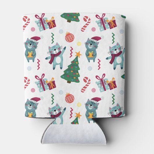 Katten met kerst grillig patroon blikjeskoeler (Achterkant)