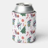 Katten met kerst grillig patroon blikjeskoeler (Blikje Achterkant)