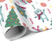 Katten met kerst grillig patroon cadeaupapier (Rol Hoek)
