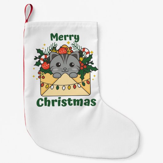 Katten met kerstbrief winterdieren kleine kerstsok (Voorkant)