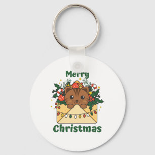 Katten met kerstbrief winterdieren sleutelhanger