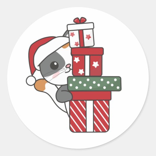 Katten met kerstcadeau winterdieren Klassieke Rou Ronde Sticker (Voorkant)