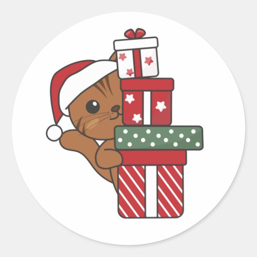 Katten met kerstcadeau winterdieren Klassieke Rou Ronde Sticker (Voorkant)