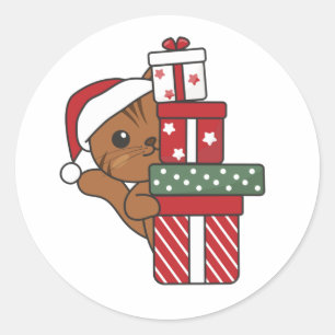 Katten met kerstcadeau winterdieren Klassieke Rou Ronde Sticker