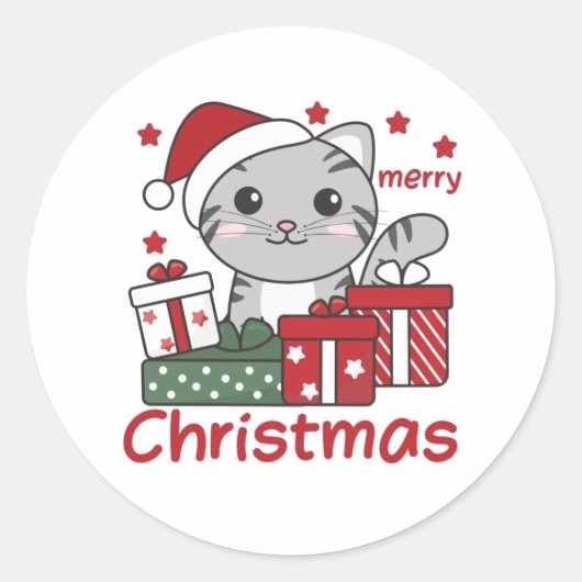 Katten met kerstcadeaus Winterdieren Ronde Sticker (Voorkant)