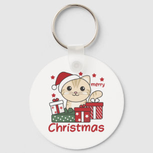 Katten met kerstcadeaus Winterdieren Sleutelhanger