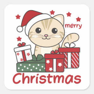 Katten met kerstcadeaus Winterdieren Vierkante Sticker