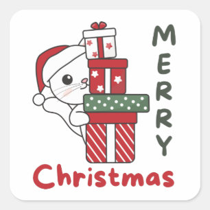 Katten met kerstcadeaus Winterdieren Vierkante Sticker