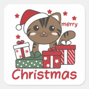 Katten met kerstcadeaus Winterdieren Vierkante Sticker