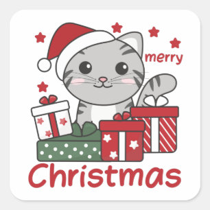 Katten met kerstcadeaus Winterdieren Vierkante Sticker