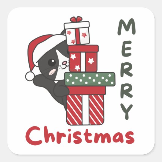 Katten met kerstcadeaus Winterdieren Vierkante Sticker (Voorkant)