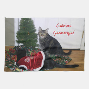 Katten met kerstkeukenhanddoeken theedoek