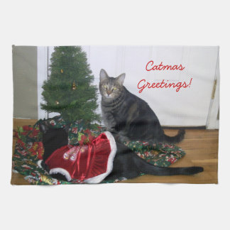 Katten met kerstkeukenhanddoeken theedoek