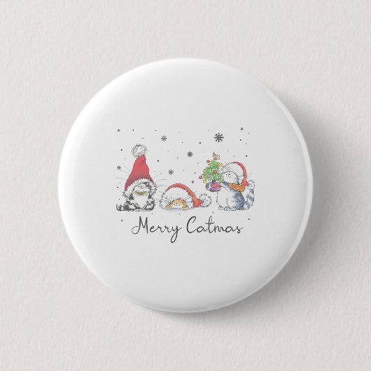 Katten Met Kerstman Hoed Prettig Kat Kerstmis Katt Ronde Button 5,7 Cm (Voorkant)