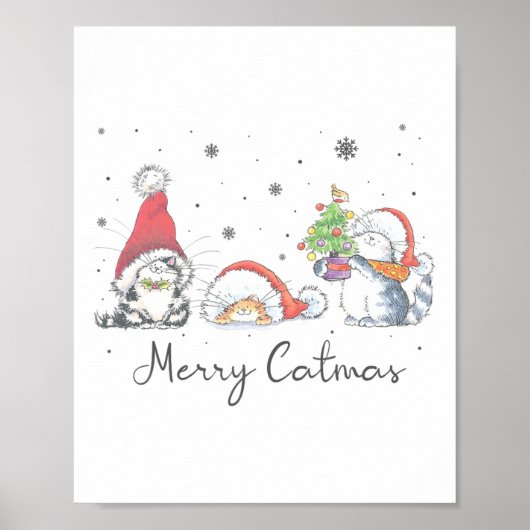 Katten Met Kerstman Hoed Prettig Kerstfeest Katten Poster (Voorkant)