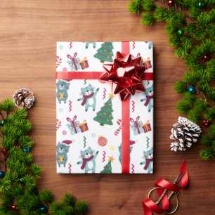 Katten met Kerstmis Fantasiepatroon Cadeaupapier