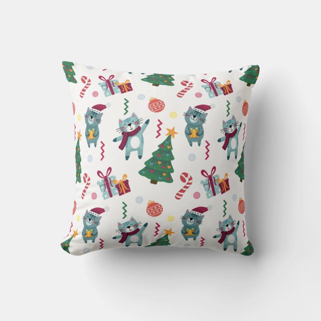 Katten met Kerstmis Fantasiepatroon Kussen (Voorkant)