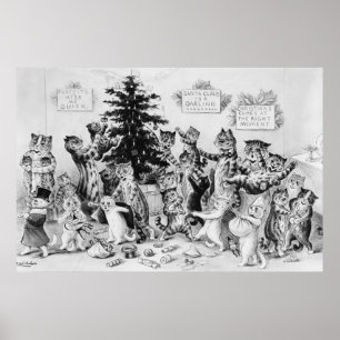 Katten met Kerstmis Louis Wain Poster