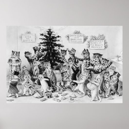 Katten met Kerstmis Louis Wain Poster (Voorkant)