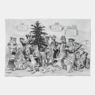 Katten met Kerstmis Louis Wain Theedoek