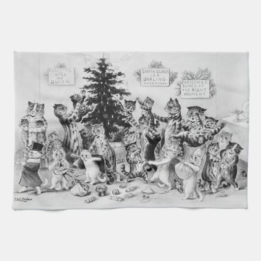Katten met Kerstmis Louis Wain Theedoek (Horizontaal)