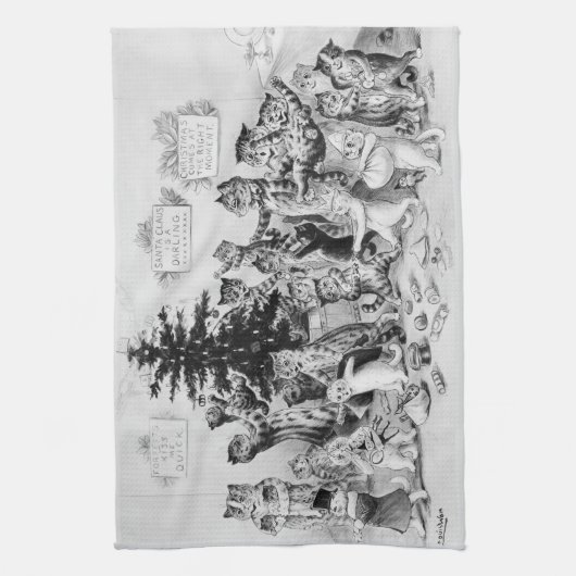 Katten met Kerstmis Louis Wain Theedoek (Verticaal)