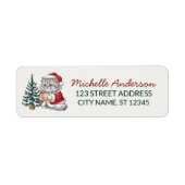 Katten met Kerstmuts Kerstboom Retouradres   Etiket (Voorkant)