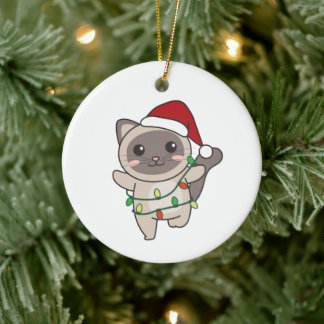 Katten met kerstwinterdieren keramisch ornament