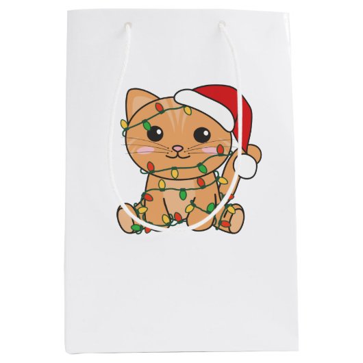 Katten met kerstwinterdieren medium cadeauzakje (Voorkant)
