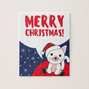 Katten met kerstwintersneeuw Jigzaag Puzz Legpuzzel