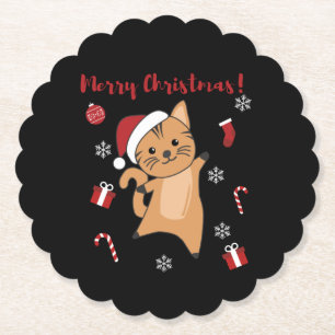 Katten met kerstwintersneeuw kartonnen onderzetters