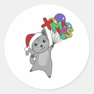 Katten met kerstwintersneeuw ronde sticker