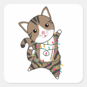 Katten met kerstwintersneeuw vierkante sticker