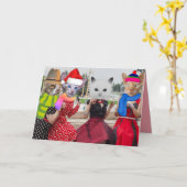 KATten MET KLEDING RETRO VRIENDINNEN KERSTMIS Kaart (Gele Bloem)