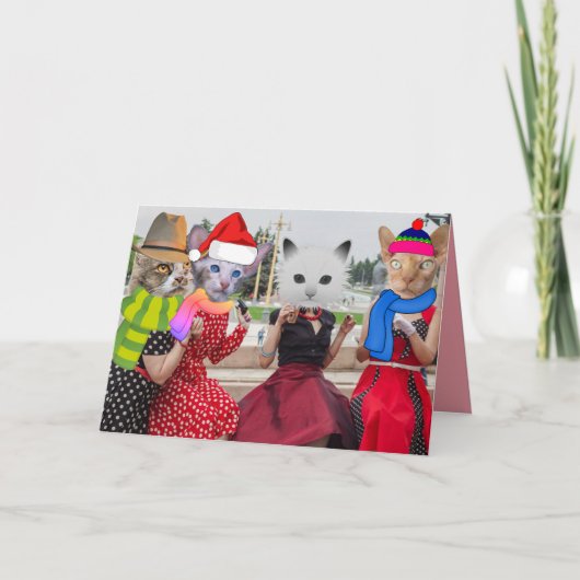 KATten MET KLEDING RETRO VRIENDINNEN KERSTMIS Kaart (Voorkant)