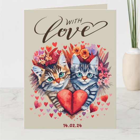 Katten met liefde gevouwen wenskaart kaart (Voorkant)