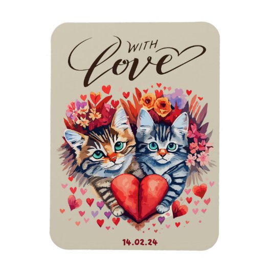 Katten met Liefde Gevouwen Wenskaart Magneet (Verticaal)