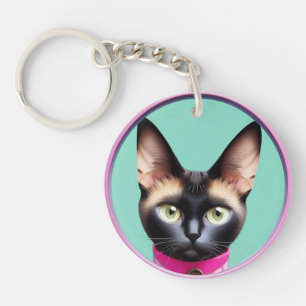 Katten met opvallende ogen door ronde spiegel sleutelhanger