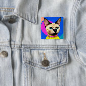 Katten Met Opvallende Ogen Vierkante Button 5,1 Cm (In situ)