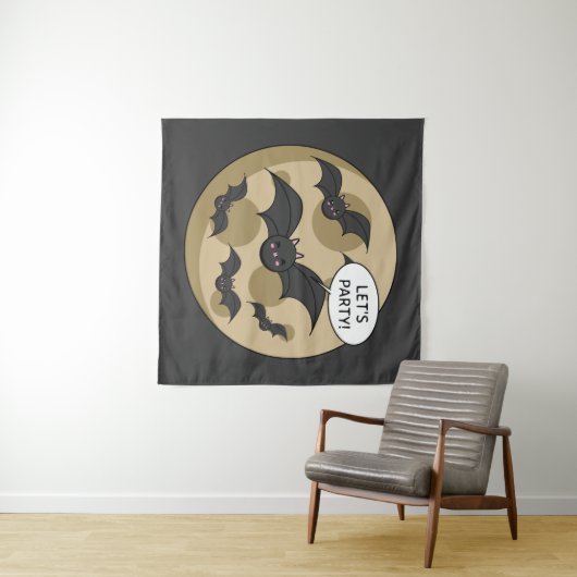 Katten met partij op volle maan wandkleed (In Situ (horizontaal))