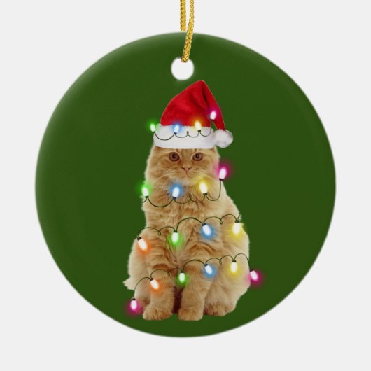 Katten met Pet lichte kerstmis Keramisch Ornament (Voorkant)