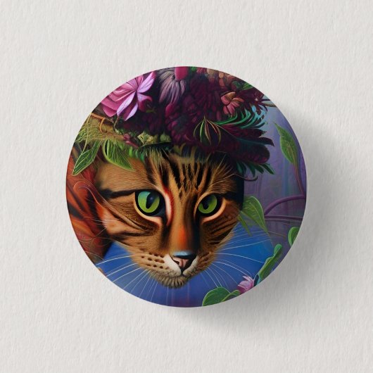 katten met pet ronde button 3,2 cm (Voorkant)