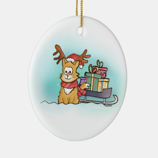 Katten met Pet van Santa Reindeer dat Cadeaus leve Keramisch Ornament (Rechts)