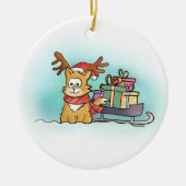 Katten met Pet van Santa Reindeer dat Cadeaus leve Keramisch Ornament (Voorkant)