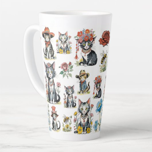 Katten met Petten en bloemen Latte Mok (Linkerhoek)